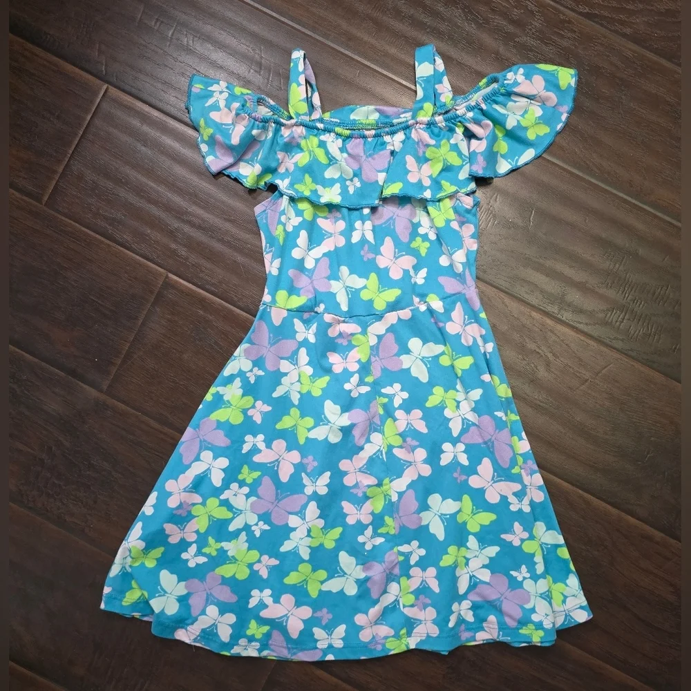 Extremely Me Girls Blue Butterfly Butter Soft Stretchy Dress Size 14